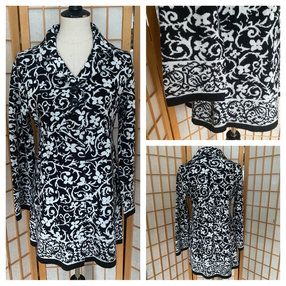 Style & Co Black & White Wool Blend Cardigan SZ L
